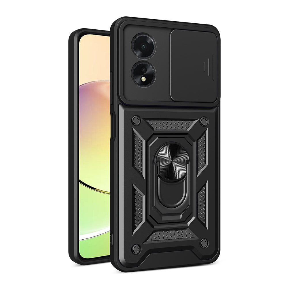 Oppo A38 Kılıf Magnetik Standlı Kamera Korumalı Zore Sürgülü Vega Kapak Siyah