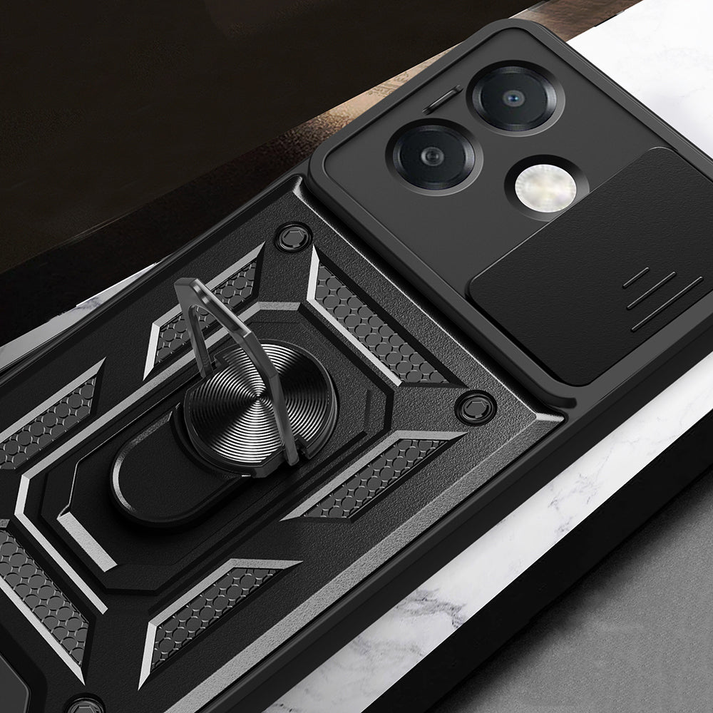 Oppo A3x 4G Kılıf Magnetik Standlı Kamera Korumalı Zore Sürgülü Vega Kapak Siyah