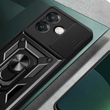 Oppo A3x Kılıf Magnetik Standlı Kamera Korumalı Zore Sürgülü Vega Kapak Mavi