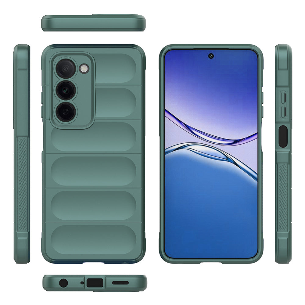 Oppo A5 Kılıf Esnek TPU Oyuklu Arka Yüzey Tasarımlı Etnik Silikon Kapak Koyu Yeşil