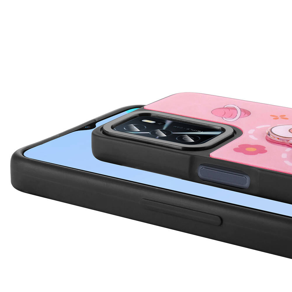 Oppo A55 4G Kılıf Parlayan Kabartmalı İkonik Figürlü Zore Amas Silikon Kapak Siyah