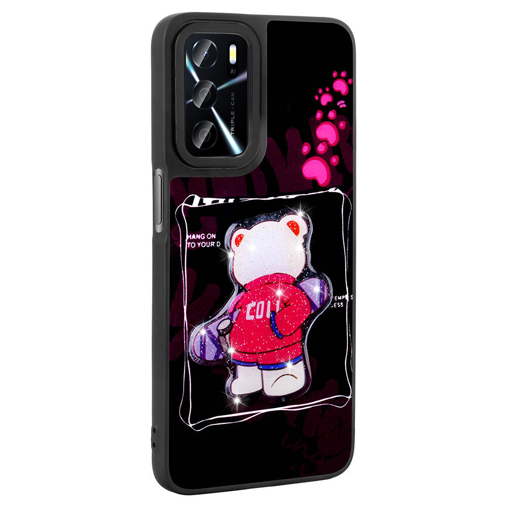 Oppo A55 4G Kılıf Parlayan Kabartmalı İkonik Figürlü Zore Amas Silikon Kapak Beyaz