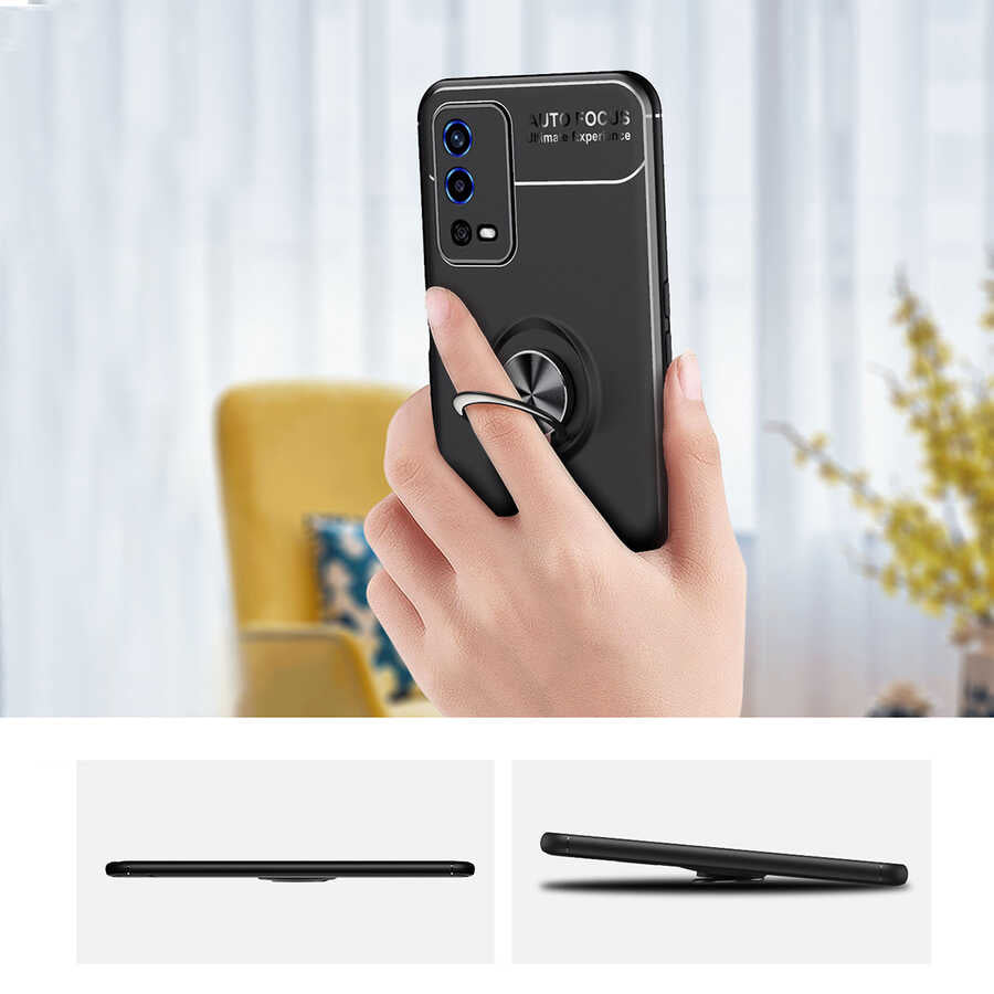 Oppo A55 4G Kılıf Zore Ravel Silikon Kapak Siyah-Kırmızı