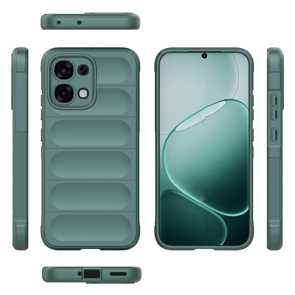 Oppo A6 Pro Kılıf Esnek TPU Oyuklu Arka Yüzey Tasarımlı Etnik Silikon Kapak Koyu Yeşil