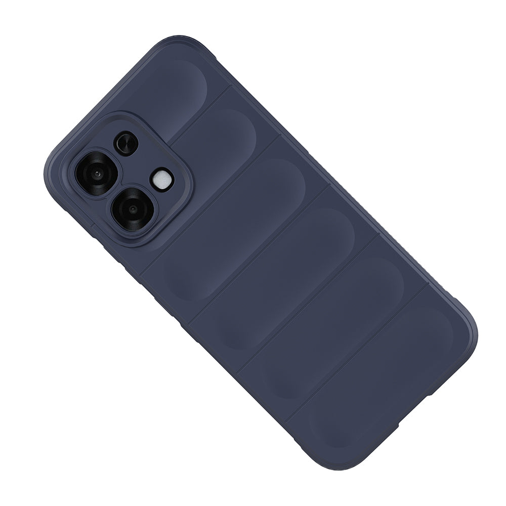Oppo A6 Pro Kılıf Esnek TPU Oyuklu Arka Yüzey Tasarımlı Etnik Silikon Kapak Lacivert
