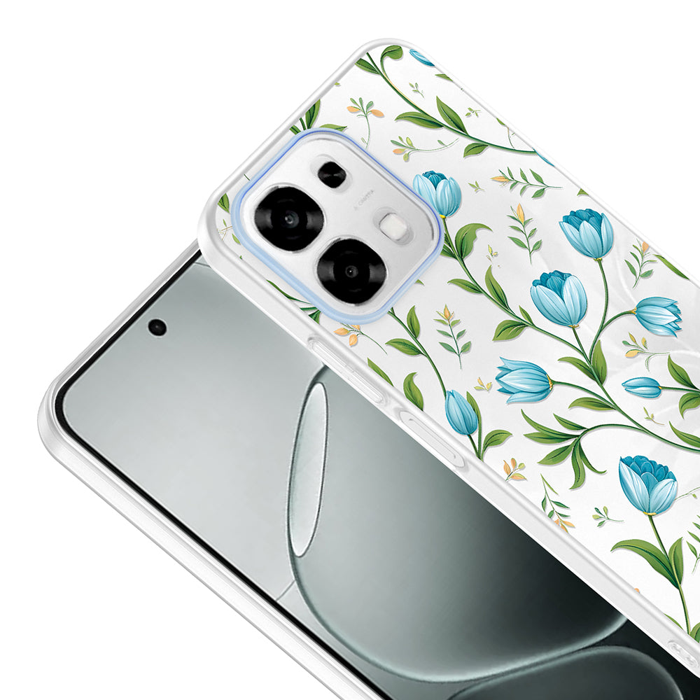 Oppo A6 Pro Kılıf Kamera Korumalı Desenli Zore Klip Kapak Mavi Lale