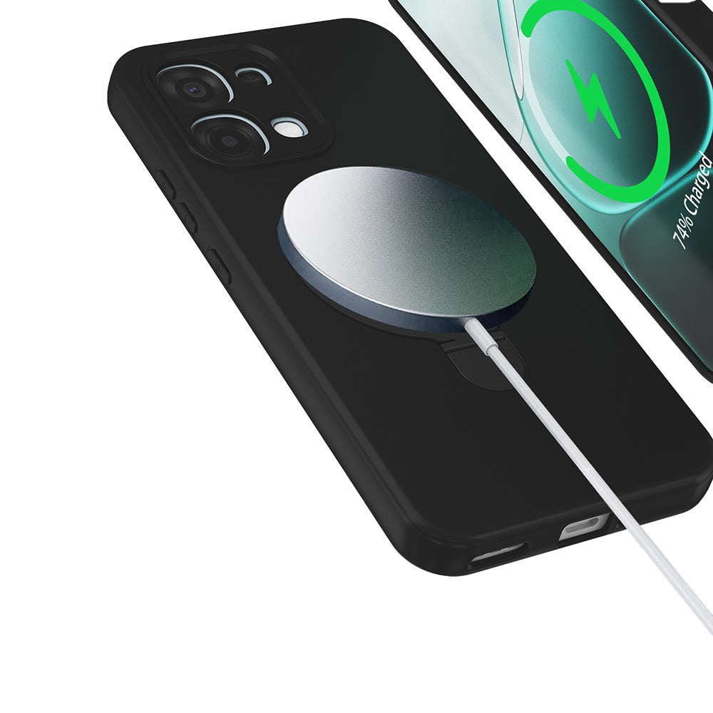 Oppo A6 Pro Kılıf M-safe Şarj Özellikli Standlı Samara Kapak Siyah