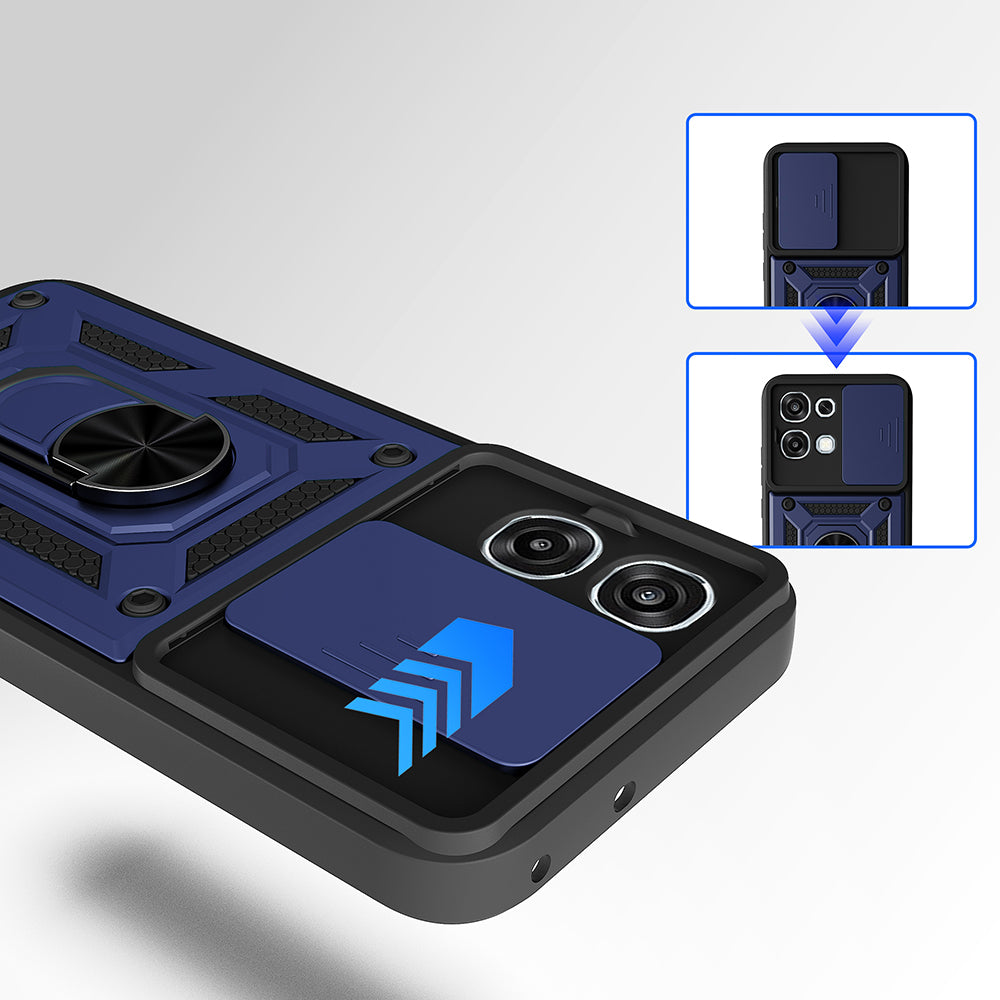 Oppo A6 Pro Kılıf Magnetik Standlı Kamera Korumalı Zore Sürgülü Vega Kapak Mavi