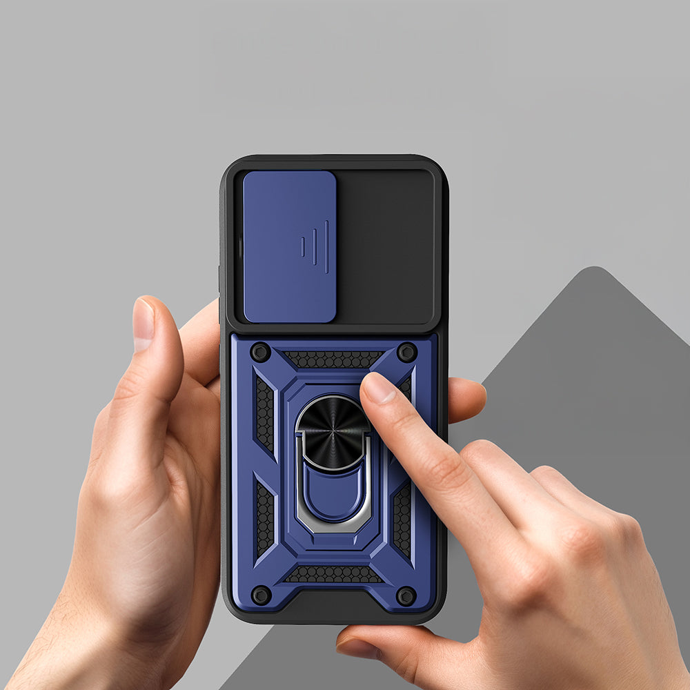 Oppo A6 Pro Kılıf Magnetik Standlı Kamera Korumalı Zore Sürgülü Vega Kapak Siyah