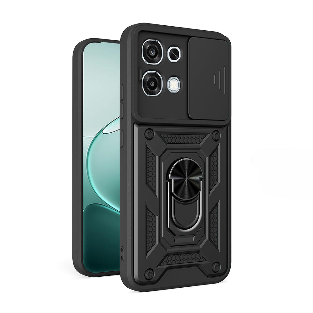 Oppo A6 Pro Kılıf Magnetik Standlı Kamera Korumalı Zore Sürgülü Vega Kapak Siyah