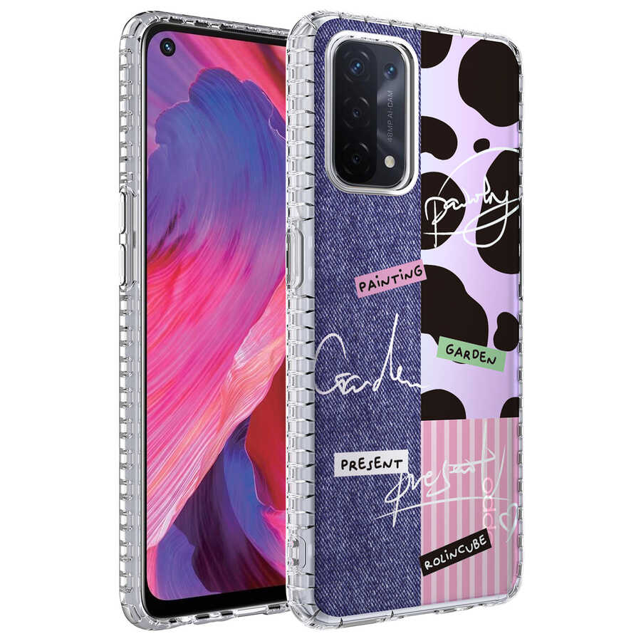 Oppo A74 4G Kılıf Airbag Kenarlı Renkli Desenli Silikon Zore Elegans Kapak NO8