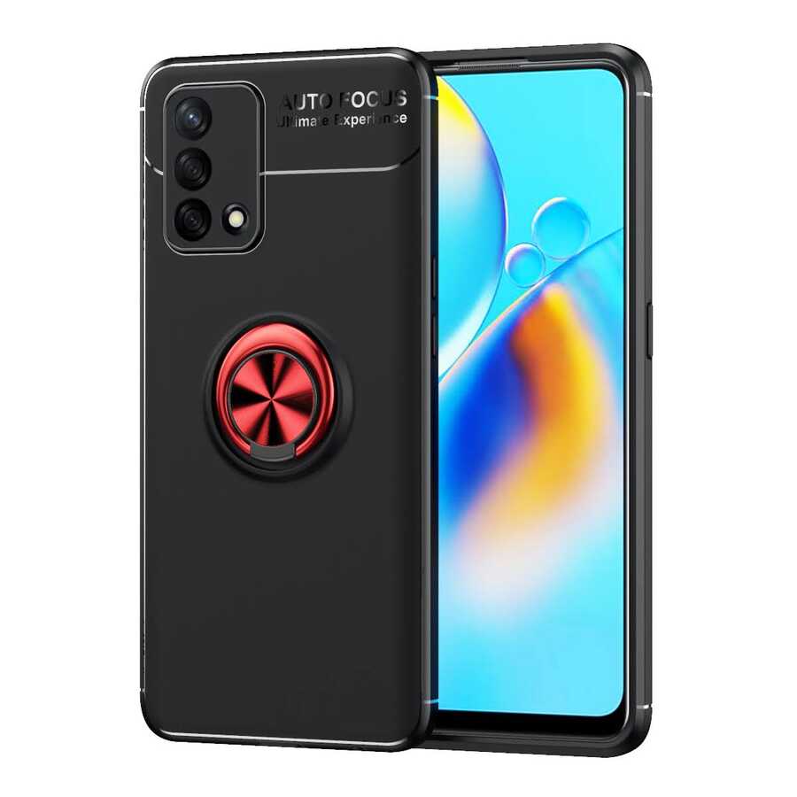 Oppo A74 4G Kılıf Zore Ravel Silikon Kapak Siyah-Kırmızı