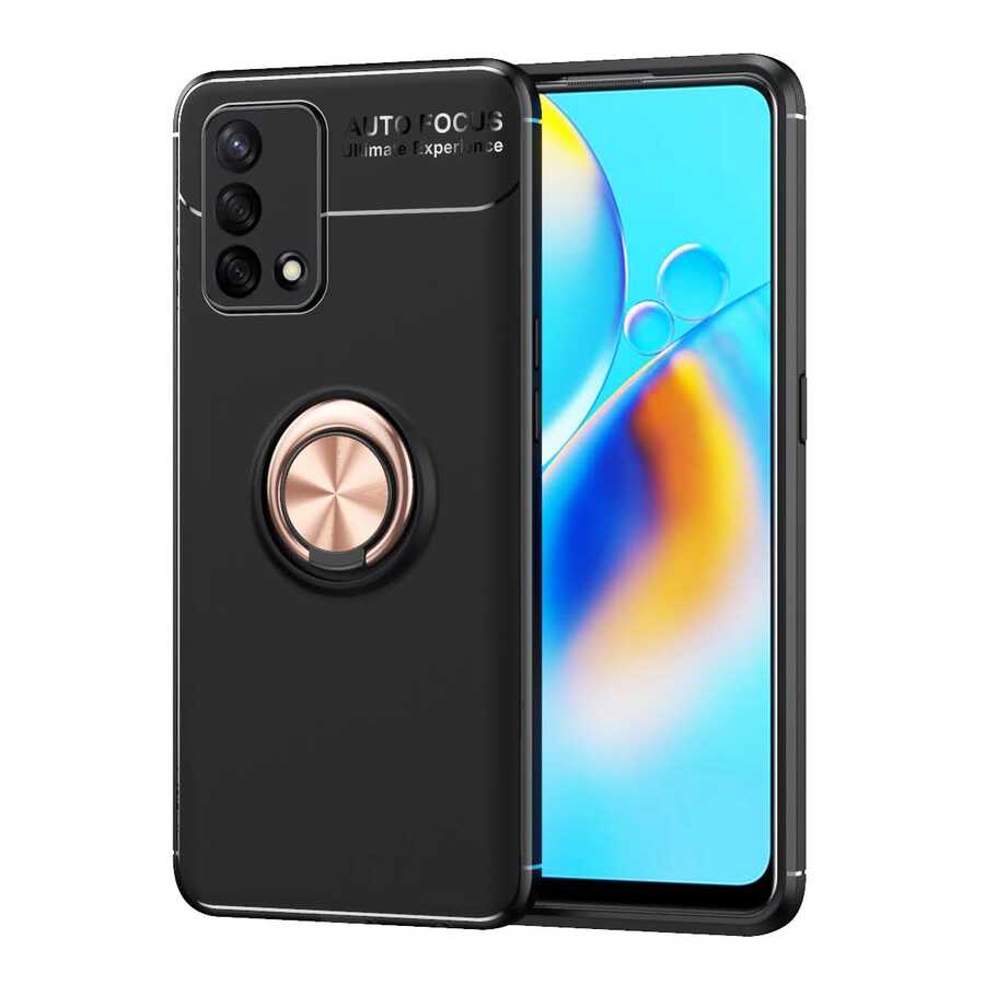 Oppo A74 4G Kılıf Zore Ravel Silikon Kapak Siyah-Rose Gold