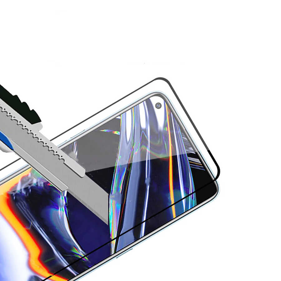 Oppo A74 4G Zore Kenarları Kırılmaya Dayanıklı Cam Ekran Koruyucu Siyah