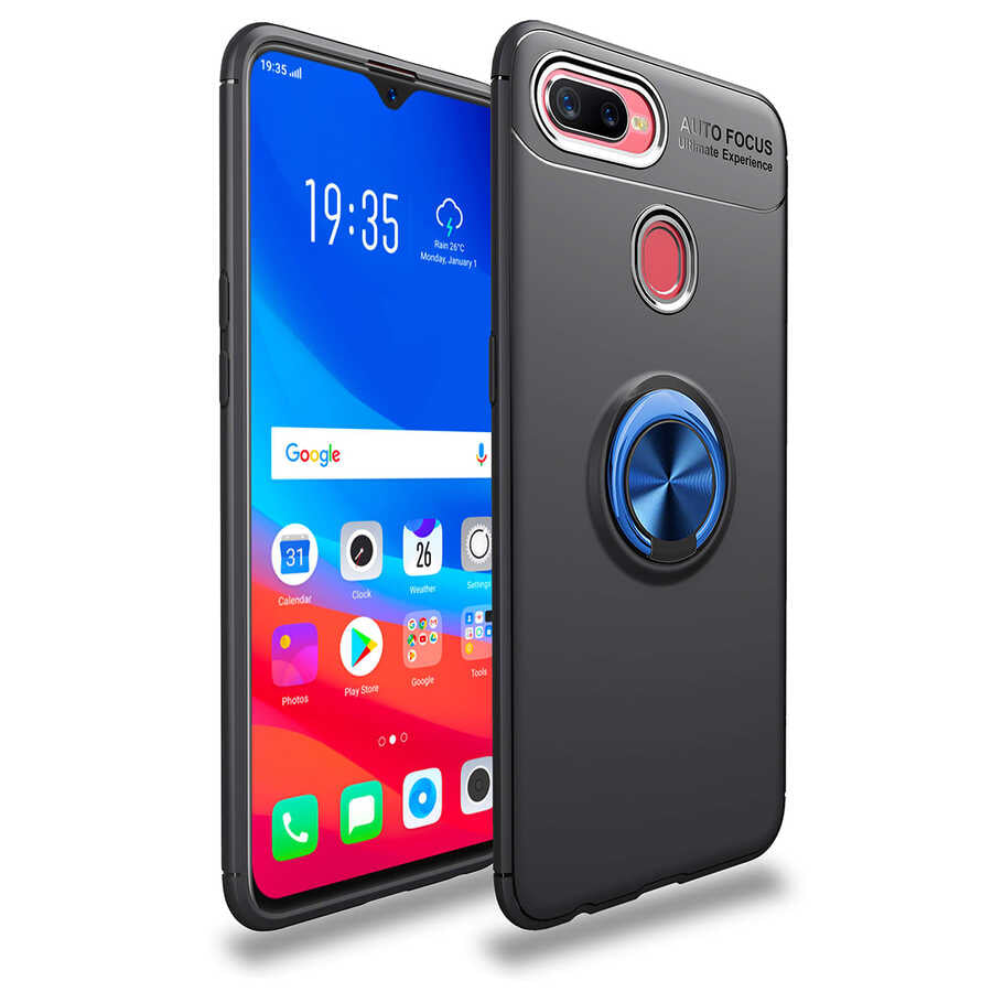 Oppo A7X Kılıf Zore Ravel Silikon Kapak Siyah-Mavi