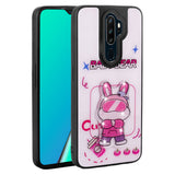 Oppo A9 2020 Kılıf Parlayan Kabartmalı İkonik Figürlü Zore Amas Silikon Kapak Pembe