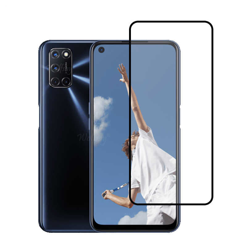 Oppo A92 Zore Kenarları Kırılmaya Dayanıklı Cam Ekran Koruyucu Siyah
