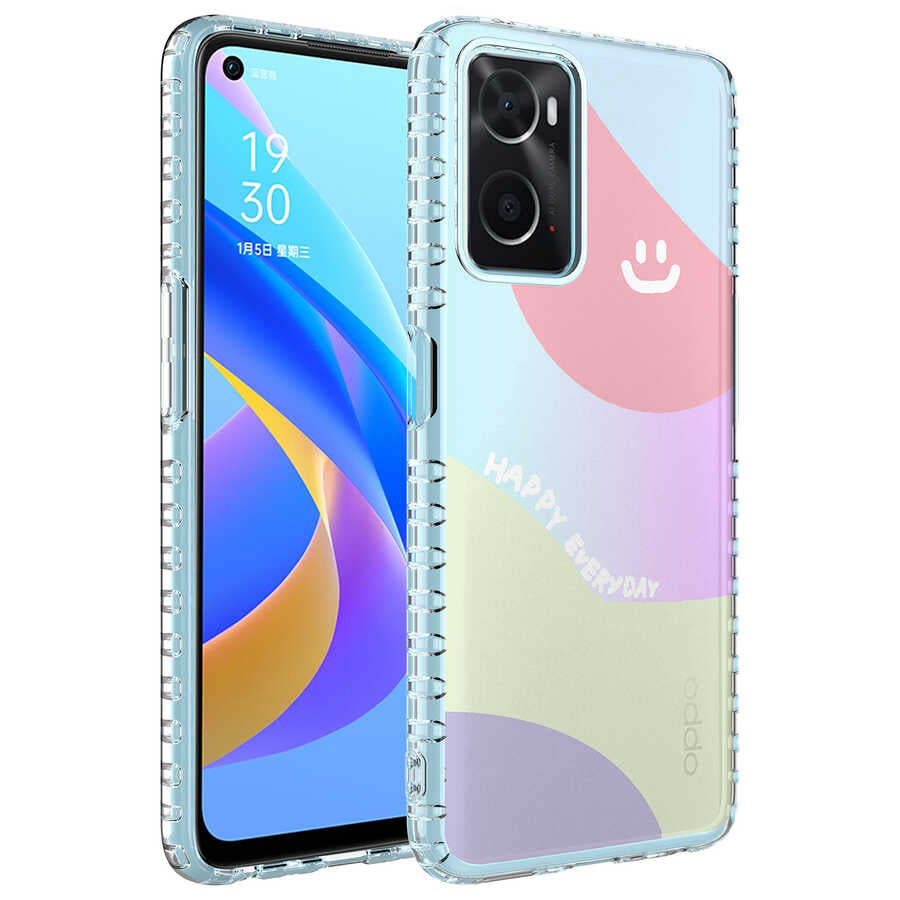 Oppo A96 4G Kılıf Airbag Kenarlı Renkli Desenli Silikon Zore Elegans Kapak NO3