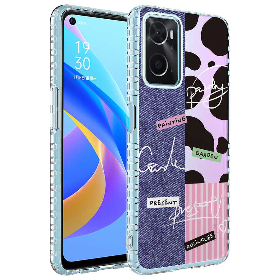 Oppo A96 4G Kılıf Airbag Kenarlı Renkli Desenli Silikon Zore Elegans Kapak NO8