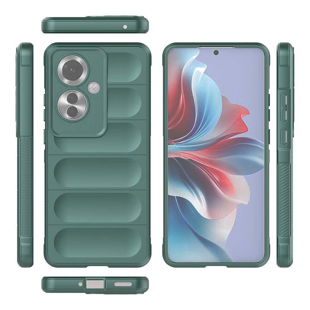 Oppo Reno 11F 5G Kılıf Esnek TPU Oyuklu Arka Yüzey Tasarımlı Zore Etnik Silikon Kapak Koyu Yeşil