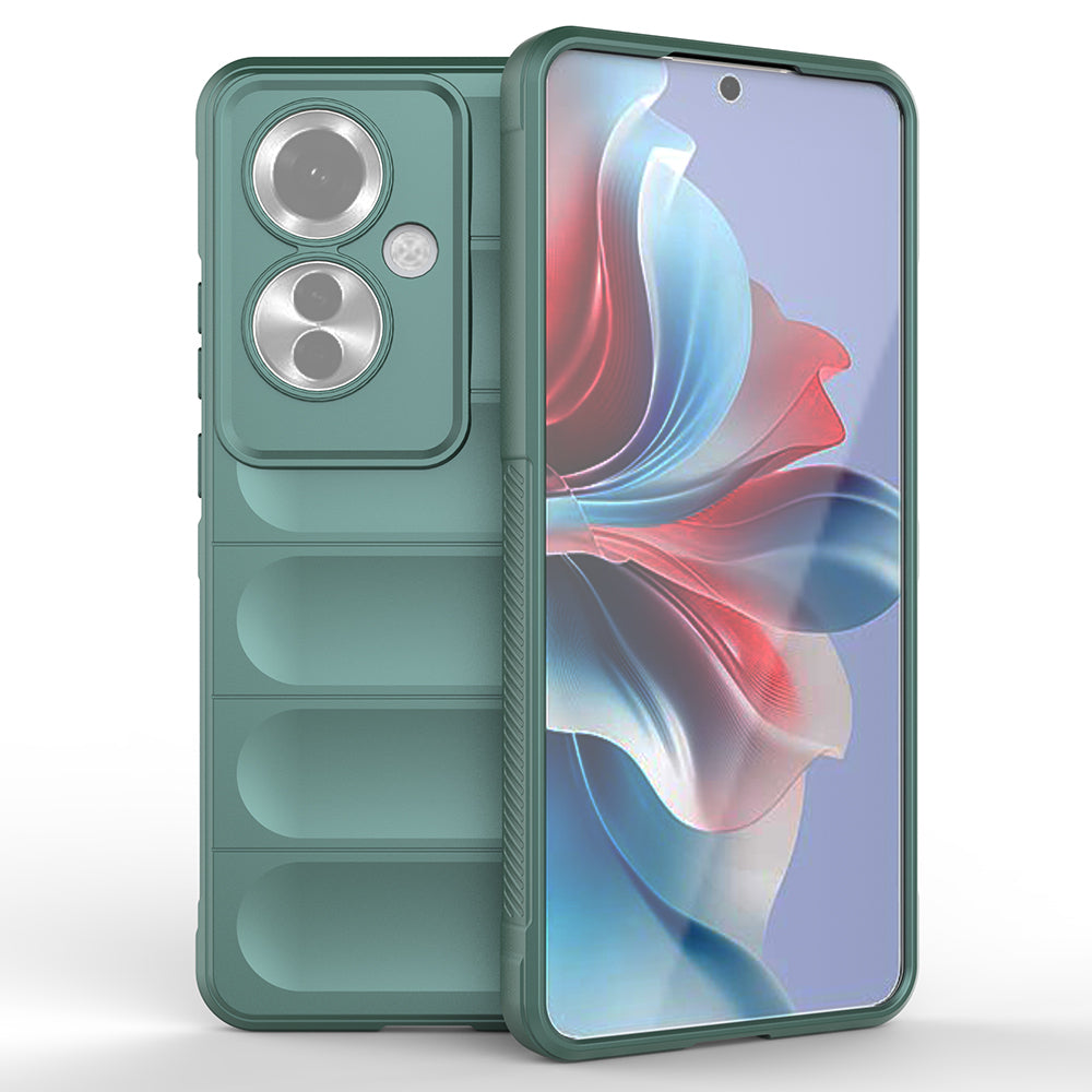 Oppo Reno 11F 5G Kılıf Esnek TPU Oyuklu Arka Yüzey Tasarımlı Zore Etnik Silikon Kapak Koyu Yeşil