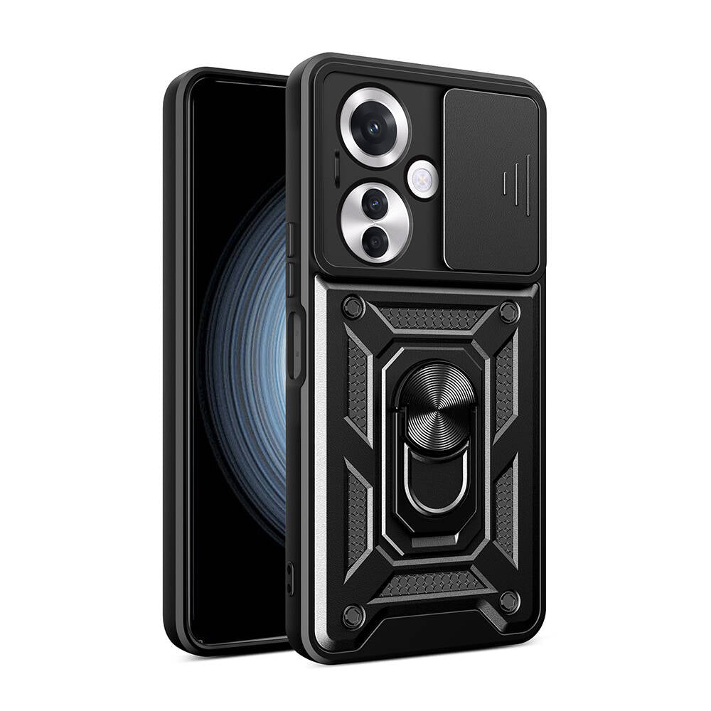 Oppo Reno 11F 5G Kılıf Magnetik Standlı Kamera Korumalı Zore Sürgülü Vega Kapak Mavi