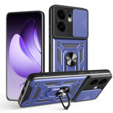 Oppo Reno 13F 5G Kılıf Magnetik Standlı Kamera Korumalı Zore Sürgülü Vega Kapak Mavi