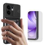 Oppo Reno 13F 5G Kılıf Magnetik Standlı Kamera Korumalı Zore Sürgülü Vega Kapak Mavi