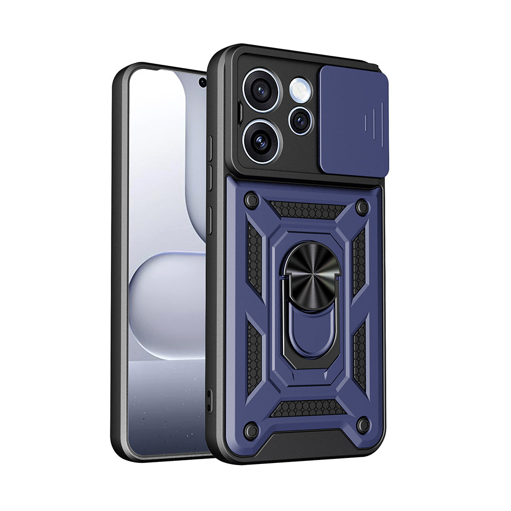 Oppo Reno 15 Pro Kılıf Magnetik Standlı Kamera Korumalı Zore Sürgülü Vega Kapak Mavi