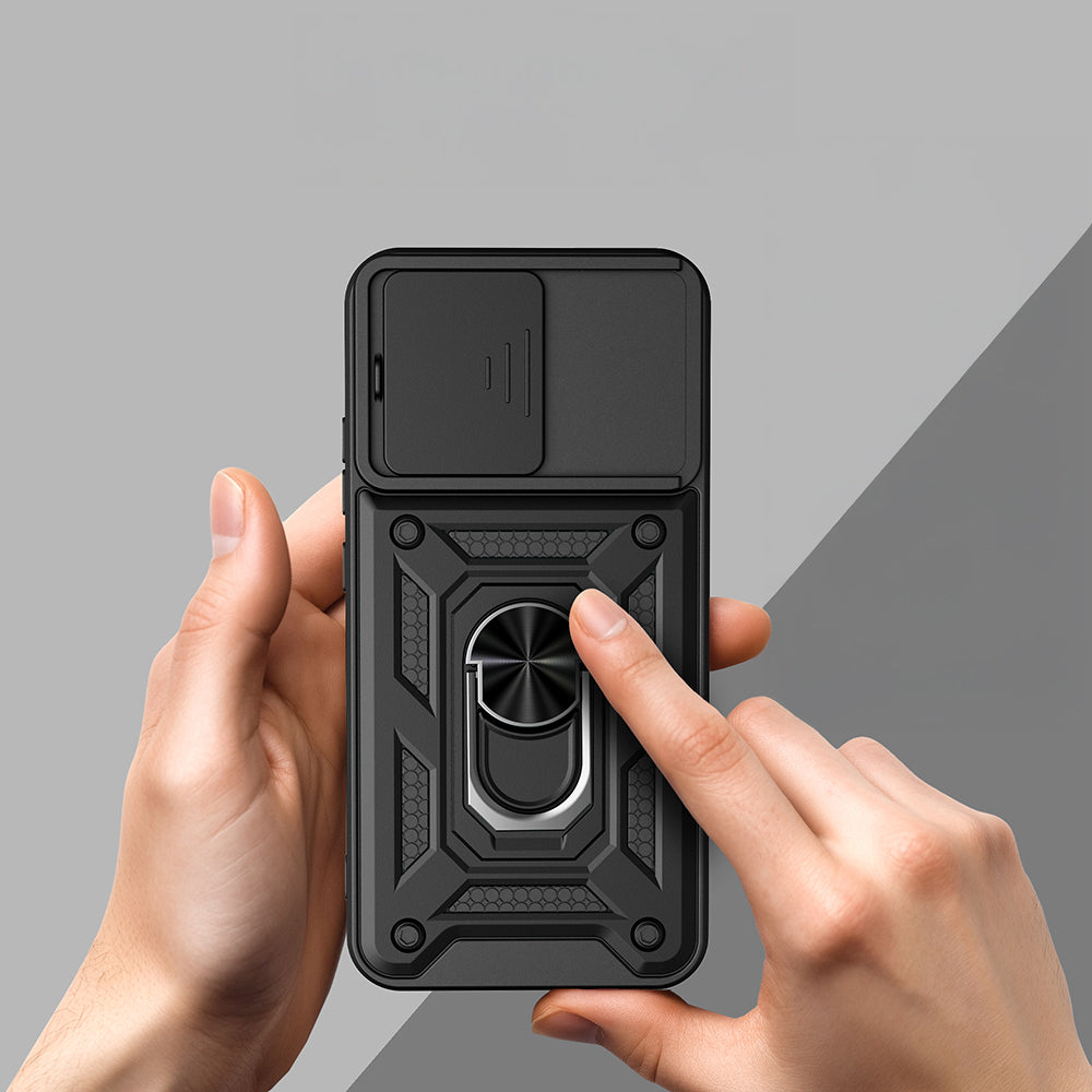 Oppo Reno 15 Pro Kılıf Magnetik Standlı Kamera Korumalı Zore Sürgülü Vega Kapak Siyah