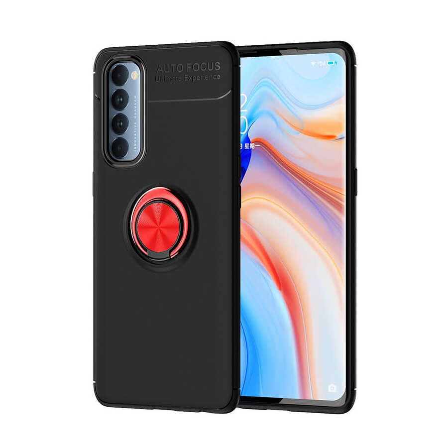 Oppo Reno 4 Pro 4G Kılıf Zore Ravel Silikon Kapak Siyah-Kırmızı