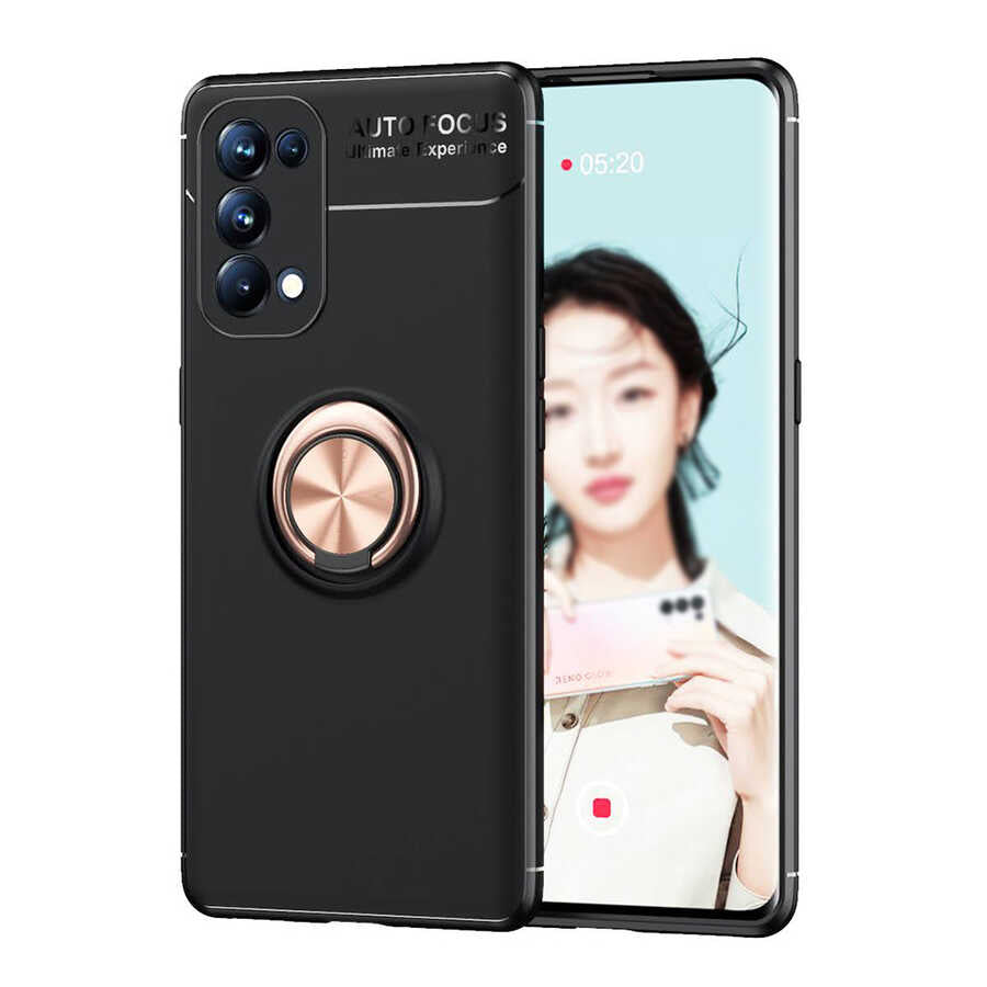 Oppo Reno 5 5G Kılıf Zore Ravel Silikon Kapak Siyah-Rose Gold