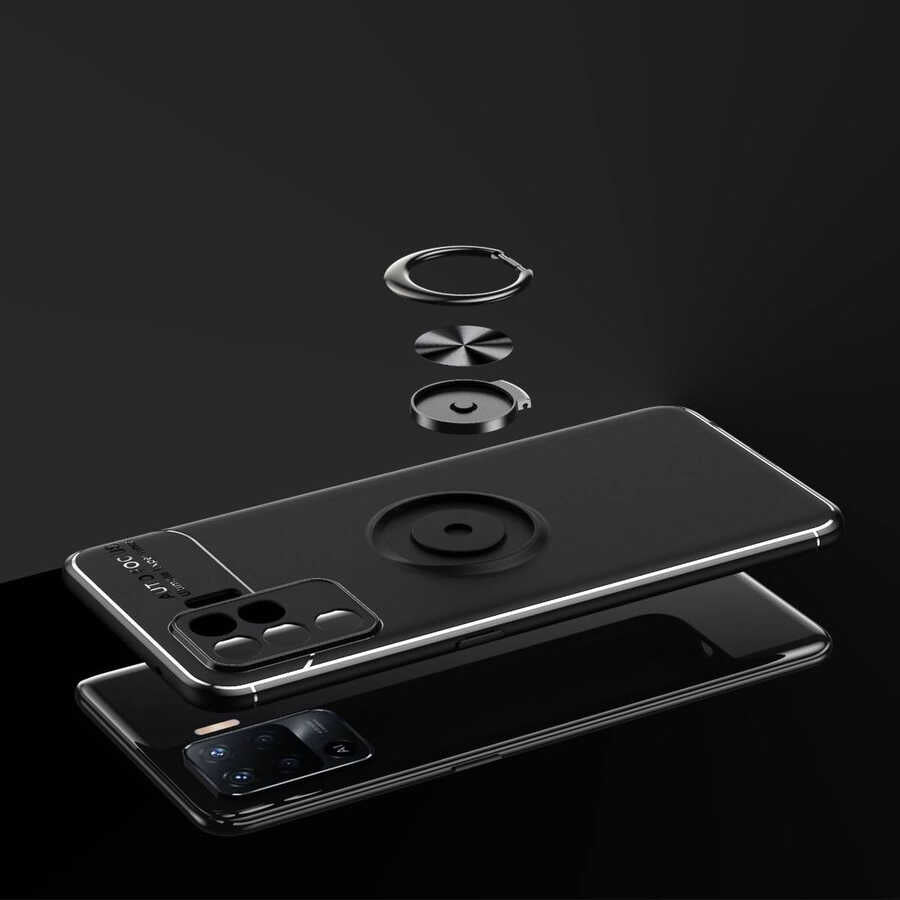 Oppo Reno 5 Lite Kılıf Zore Ravel Silikon Kapak Siyah-Rose Gold