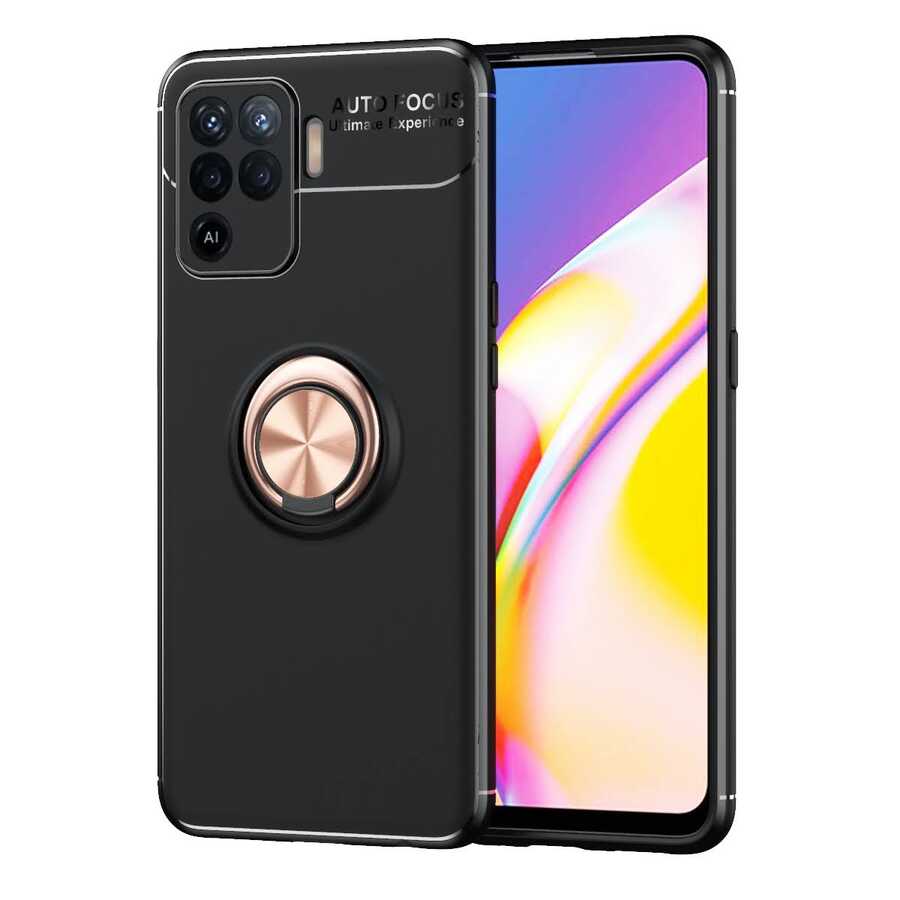 Oppo Reno 5 Lite Kılıf Zore Ravel Silikon Kapak Siyah-Rose Gold