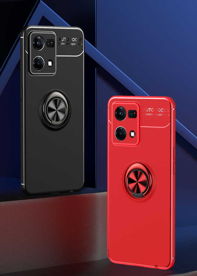 Oppo Reno 7 4G Kılıf Zore Ravel Silikon Kapak Siyah-Kırmızı