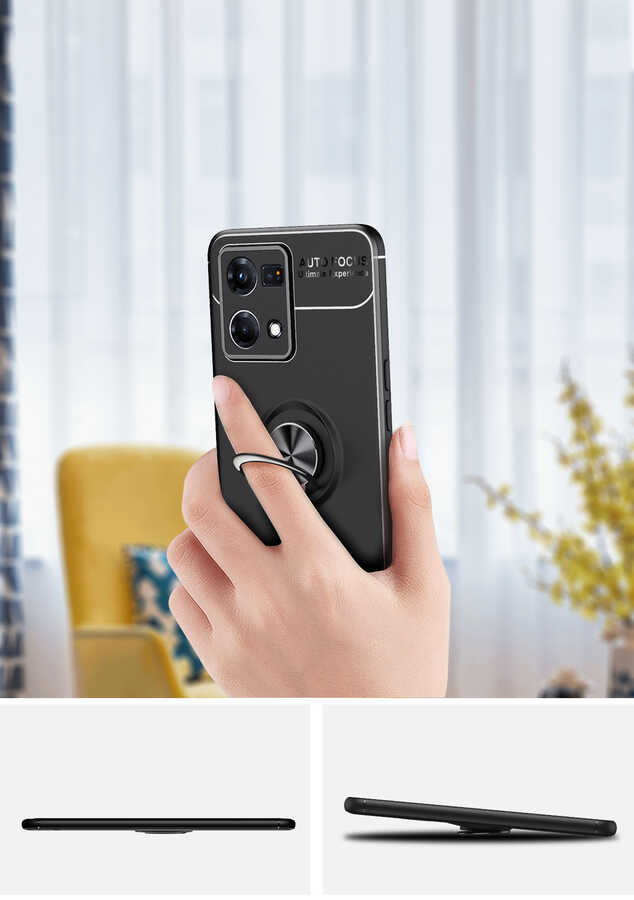Oppo Reno 7 4G Kılıf Zore Ravel Silikon Kapak Siyah-Rose Gold