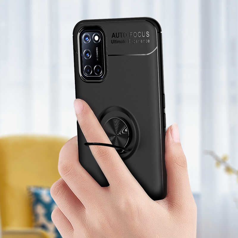 Oppo Reno A52 Kılıf Zore Ravel Silikon Kapak Siyah-Kırmızı