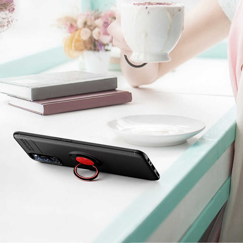 Oppo Reno A52 Kılıf Zore Ravel Silikon Kapak Siyah-Kırmızı