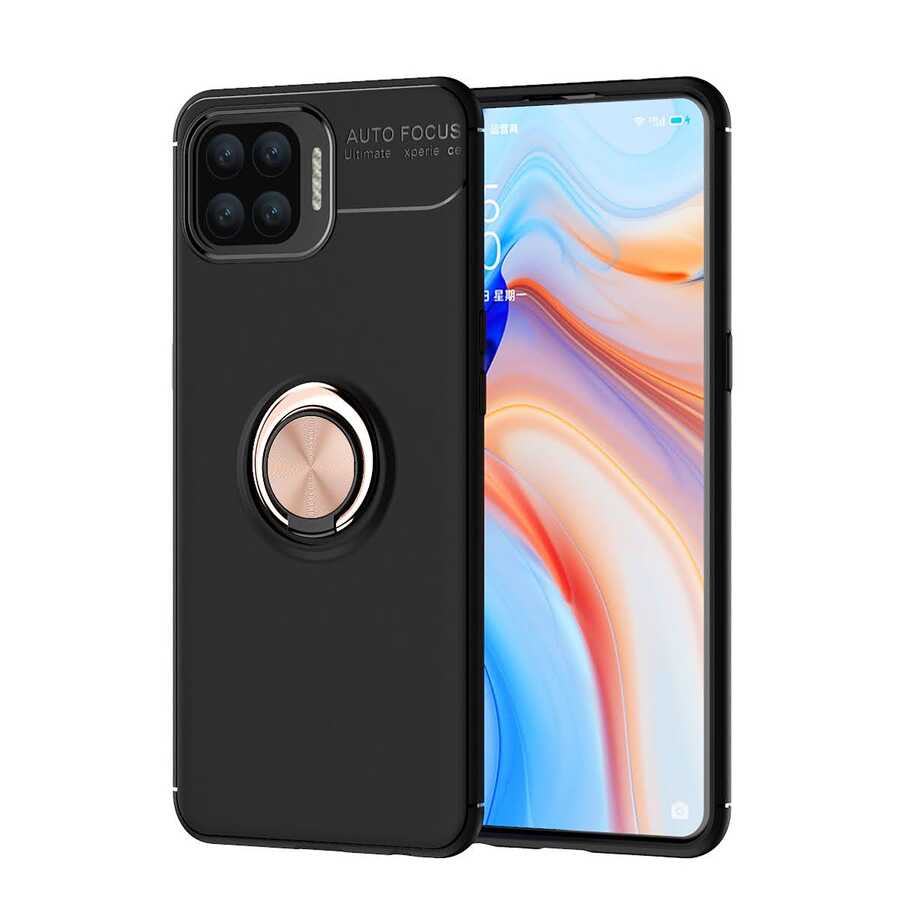 Oppo Reno A73 Kılıf Zore Ravel Silikon Kapak Siyah-Rose Gold