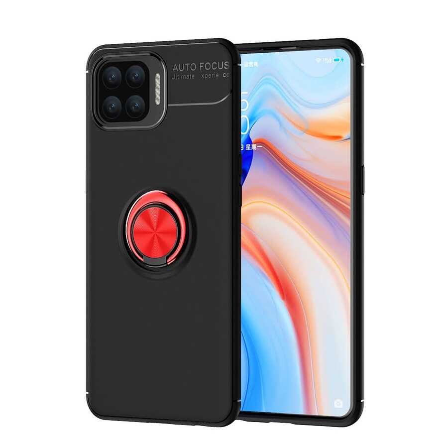 Oppo Reno A73 Kılıf Zore Ravel Silikon Kapak Siyah-Kırmızı