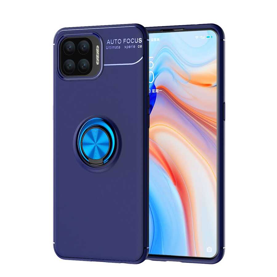 Oppo Reno A73 Kılıf Zore Ravel Silikon Kapak Siyah-Mavi