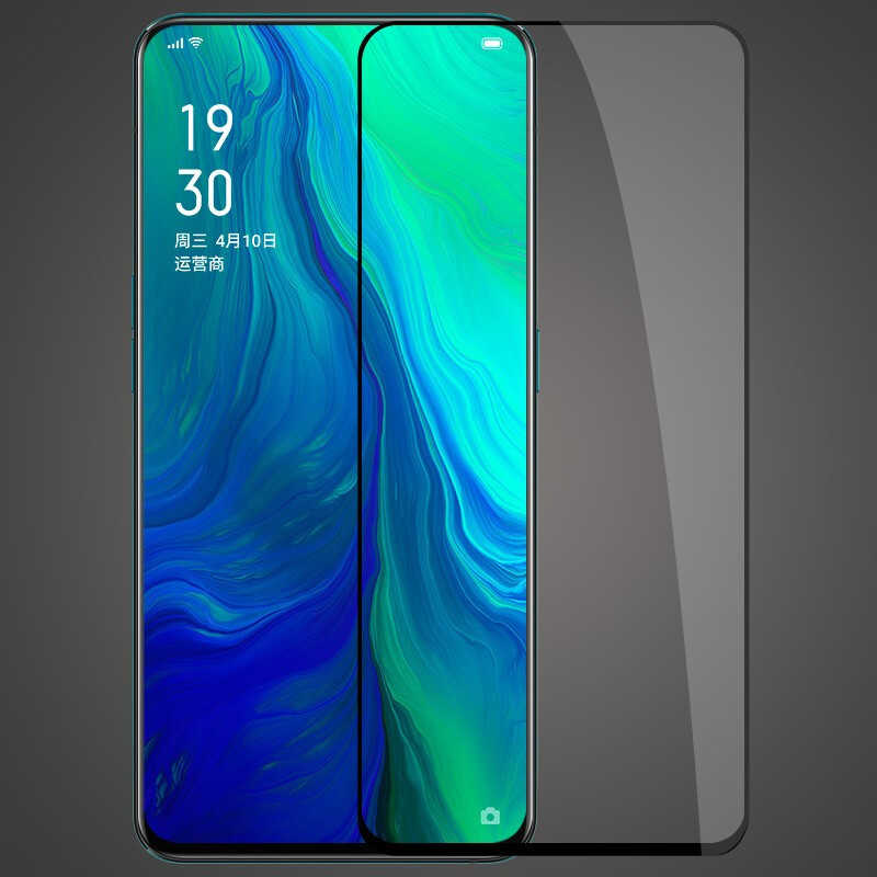 Oppo Reno Zore Kenarları Kırılmaya Dayanıklı Cam Ekran Koruyucu Siyah