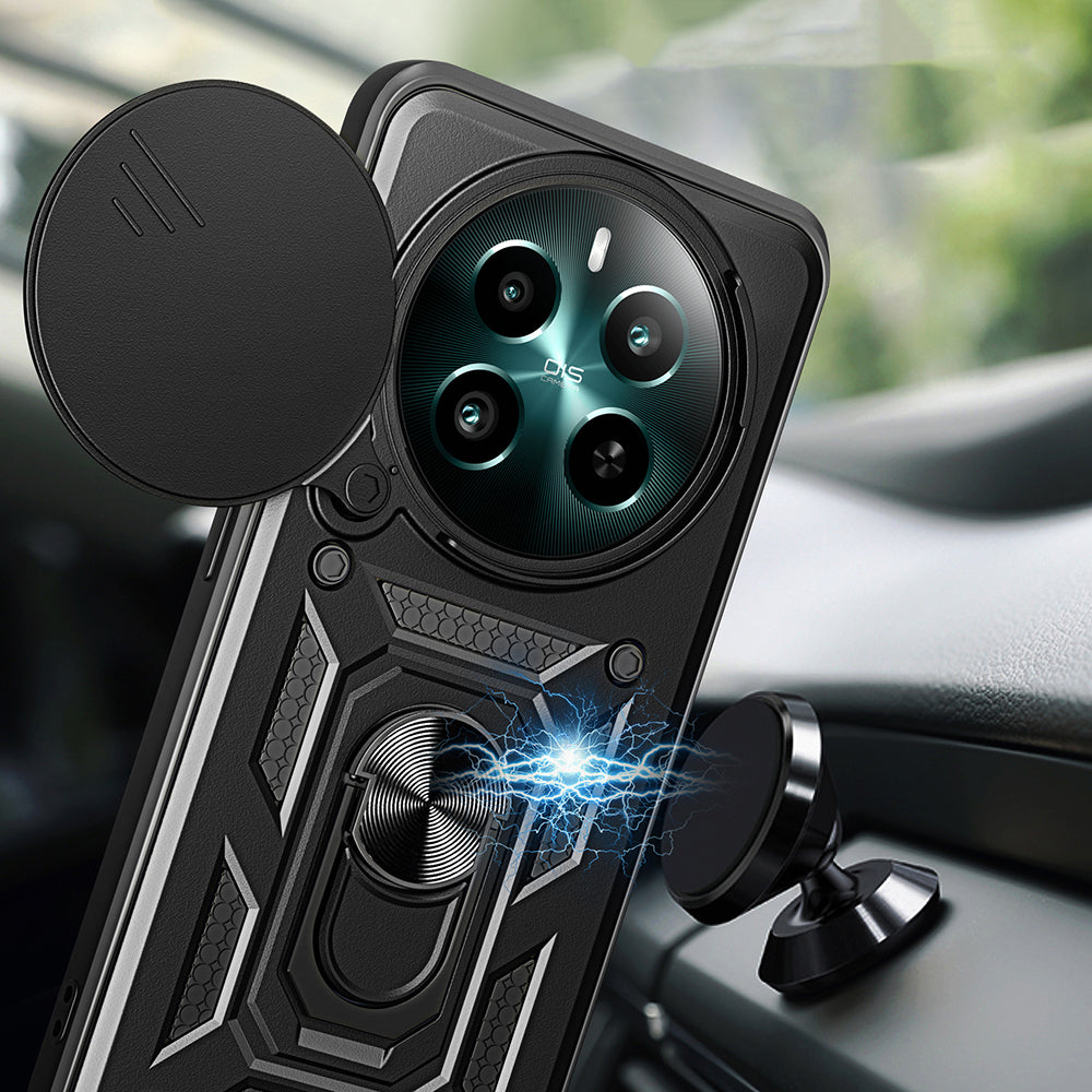 Realme 12 Kılıf Magnetik Standlı Kamera Korumalı Zore Sürgülü Vega Kapak Siyah