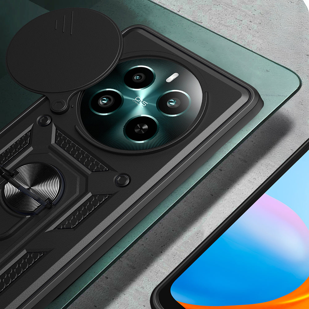 Realme 12 Kılıf Magnetik Standlı Kamera Korumalı Zore Sürgülü Vega Kapak Siyah