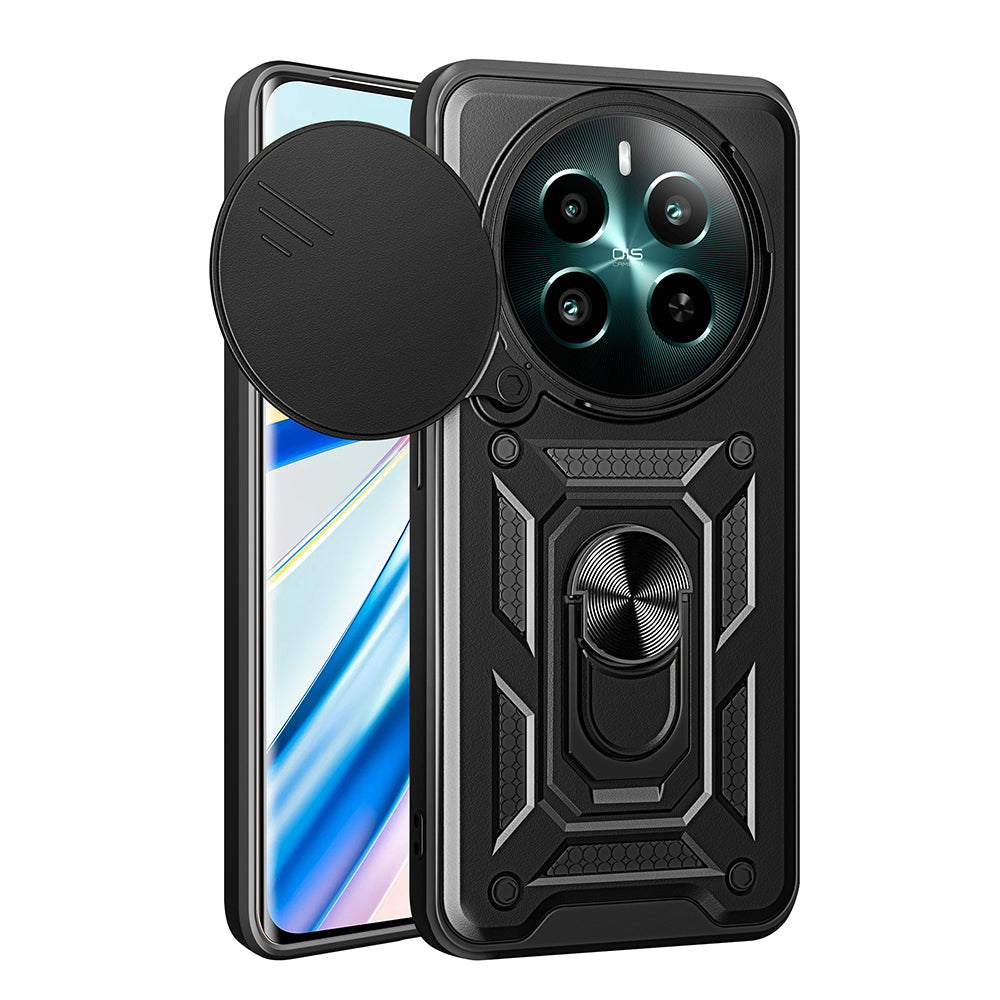 Realme 12 Kılıf Magnetik Standlı Kamera Korumalı Zore Sürgülü Vega Kapak Siyah