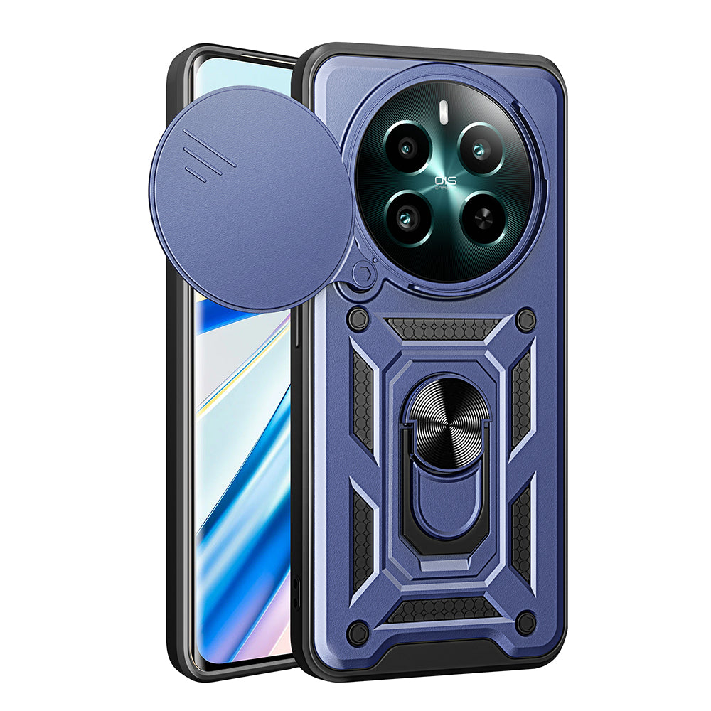 Realme 12 Plus Kılıf Magnetik Standlı Kamera Korumalı Zore Sürgülü Vega Kapak Mavi