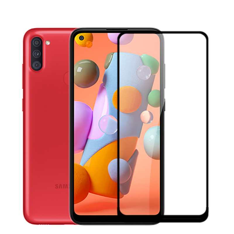 Galaxy A11 Zore Kenarları Kırılmaya Dayanıklı Cam Ekran Koruyucu Siyah