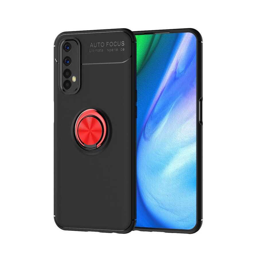 Realme 7 Kılıf Zore Ravel Silikon Kapak Siyah-Kırmızı