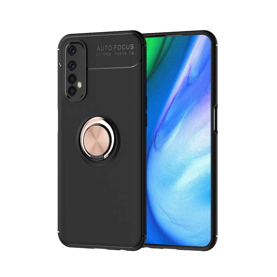 Realme 7 Kılıf Zore Ravel Silikon Kapak Siyah-Rose Gold