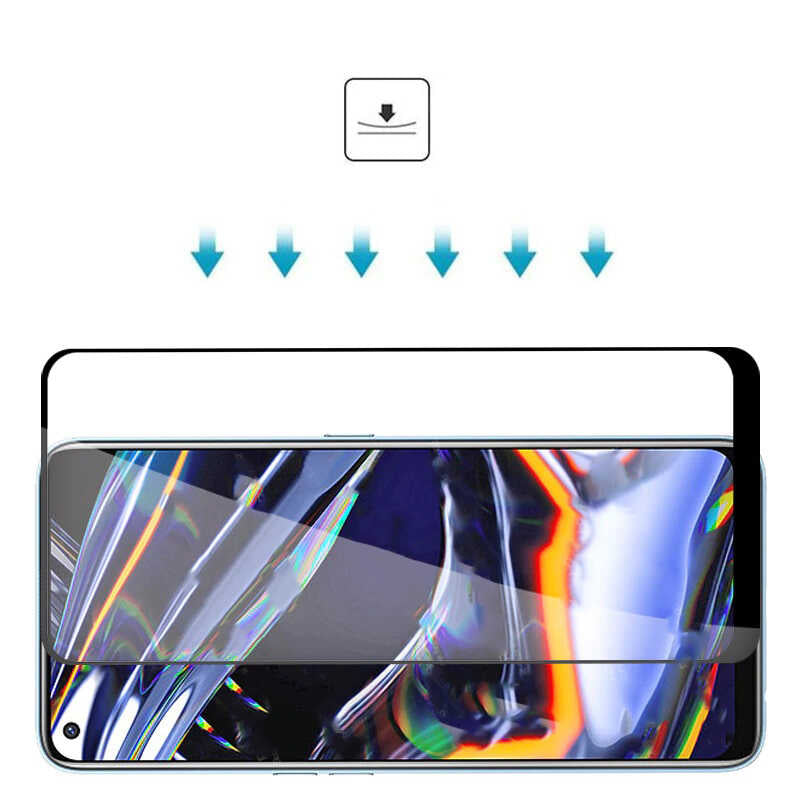Realme 7 Pro Zore Kenarları Kırılmaya Dayanıklı Cam Ekran Koruyucu Siyah